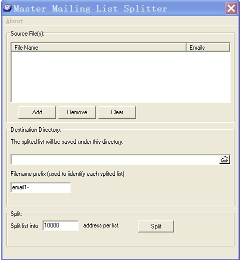 Master Mailing List Splitter Screenshot