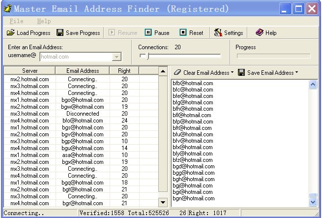 Click to view Master Email Address Finder 2.23 screenshot