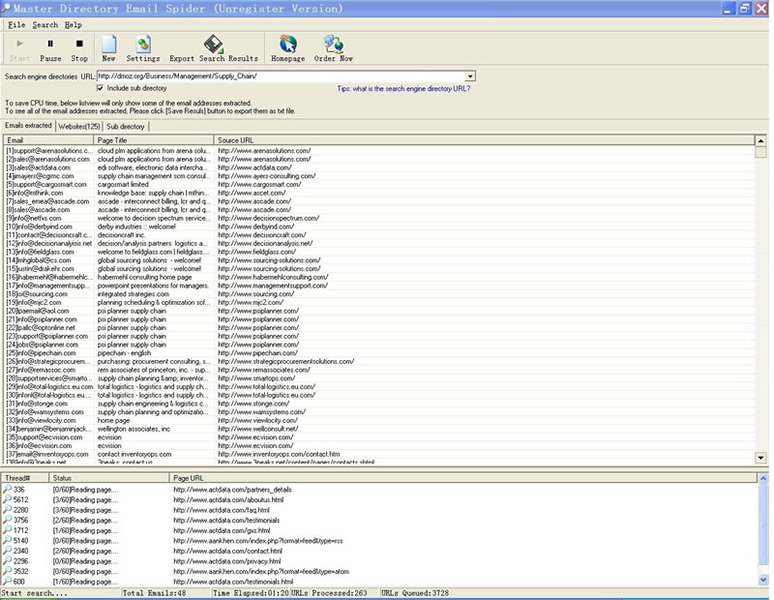 Click to view Master Directory Email Spider 2.46 screenshot