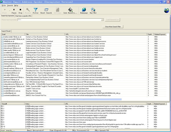 Click to view Master Email Address Spider 2.80 screenshot